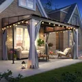 GARTOO 10x12 gray wood-frame lean-to gazebo mounted against a wall with a sloped metal roof