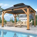 GARTOO 11x13 orange spruce wood-frame gazebo with a vented double-top roof