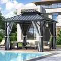 GARTOO 9.5x9.5 black powder-coated steel hardtop gazebo with a vented double roof